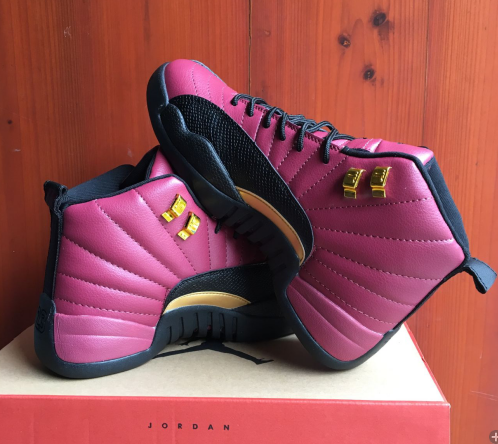 2017 Air Jordan 12 Pink Black Gold PE Shoes - Click Image to Close